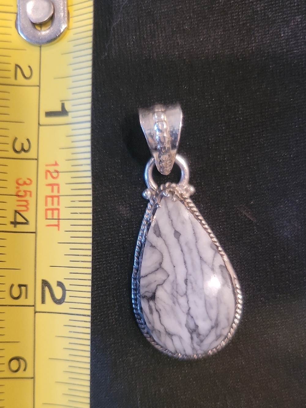 Natural Pinolith Teardrop Pendant in Silver Setting - Women Jewelry